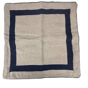 Williams Sonoma Linen Blue Border Decorative Throw Pillow Cover 22"x22"